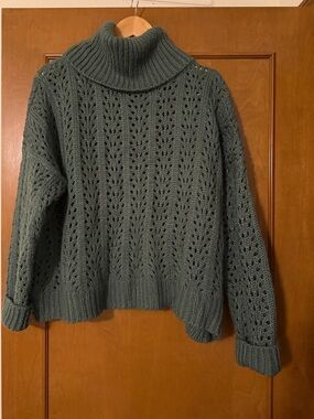 Wishlist Open-Knit Cowl Neck Sweater in Sage Green